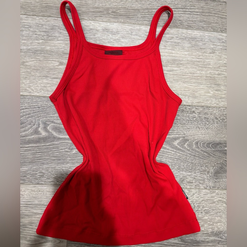 Versace Red Ribbed Tank Top